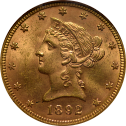 $10 Liberty Coronet Motto 1892 MS-64 obverse