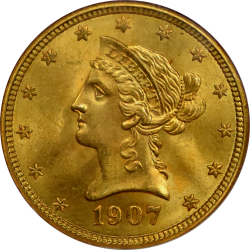 $10 Liberty Coronet Motto 1907 MS-65 obverse