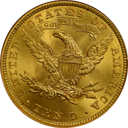 $10 Liberty Coronet Motto 1907 MS-65 reverse